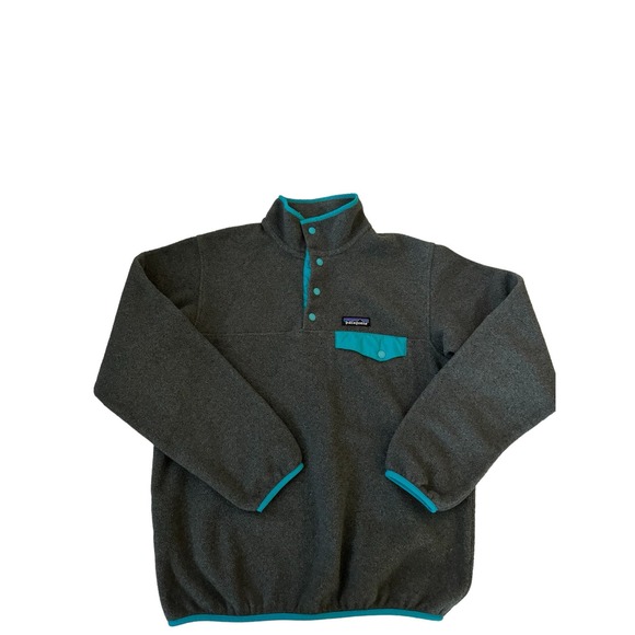 Patagonia Grey/Teal Synchilla Snap Tee Fleece Pullover Size S - Picture 2 of 7